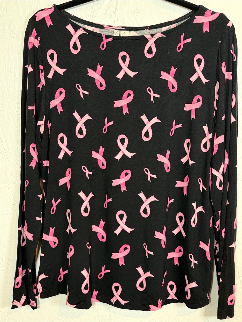 Cato Black Long-Sleeve Tee with Pink Ribbon Print